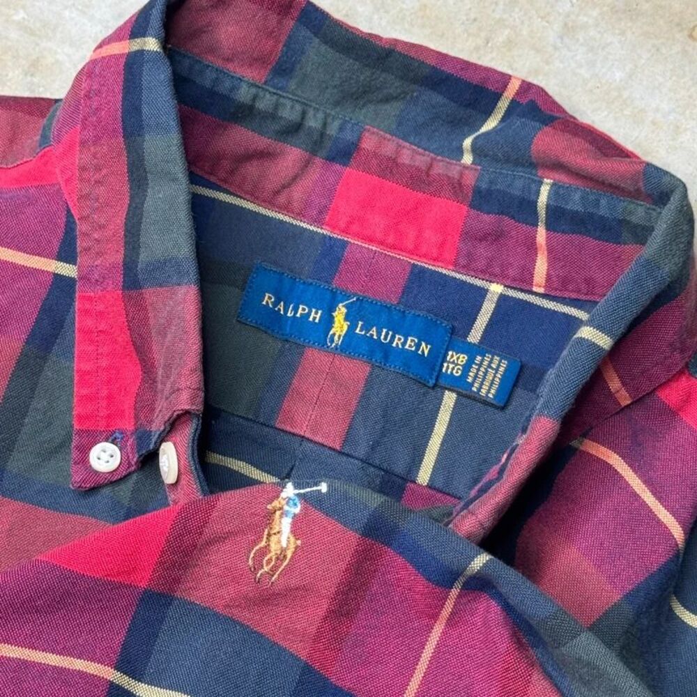 Ralph Lauren Mens 1XB Plaid Button Down Shirt Red Blue Long Sleeve Big & Tall
